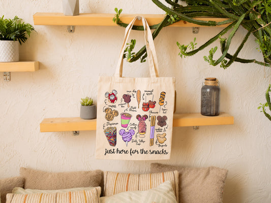 Disney "Just Here for the Snacks" Tote Bag - Perfect for Disney Parks Fans