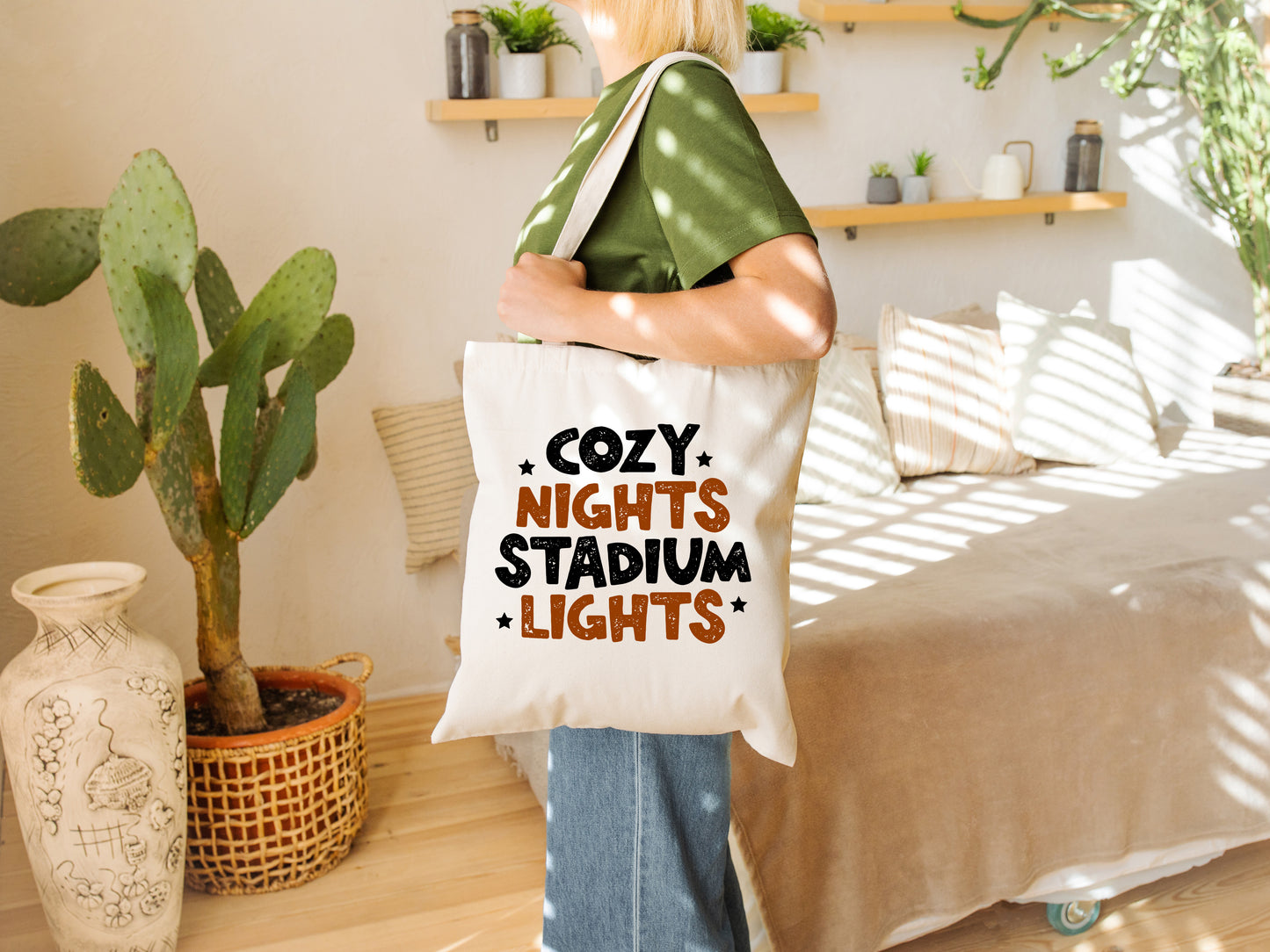 Cozy Nights, Stadium Lights Tote Bag - Perfect for Game Day