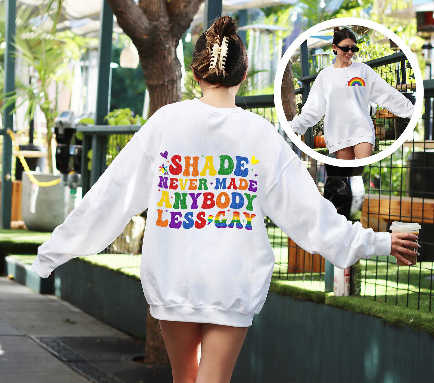 Shade Never Made Anybody Less Gay | Rainbow Front and Back Design T-Shirt | Pride Shirts | Swifties