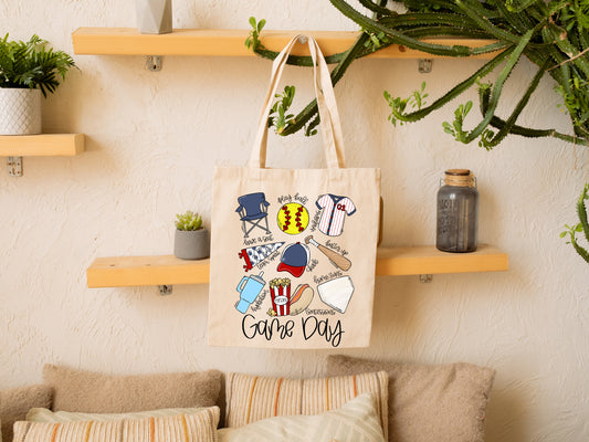 Game Day Baseball Favorites Canvas Tote| Softball Gifts | Canvas Tote Bag